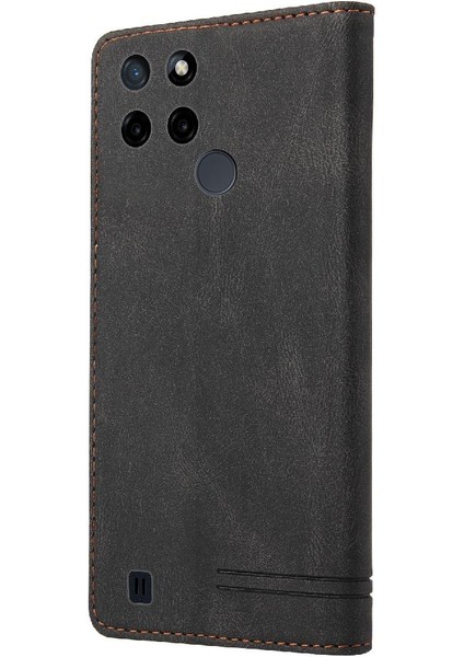 Realme C21Y Kickstand Iki Kart Yuvaları Premium Deri Premium Için Kılıf (Yurt Dışından) fırsatları