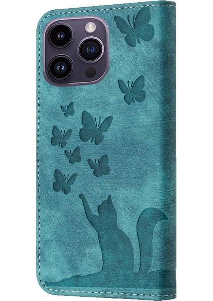 IPhone 12 Için Kılıf Pro Max Kabartmalı Kelebek Kedi Tutucu Kapak Kart Durumda (Yurt Dışından)