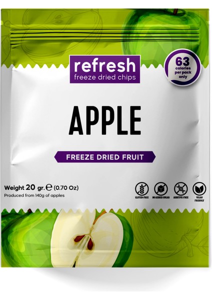 Refresh Chips Freeze Dried Elma - Dondurularak Kurutulmuş Meyve - Freeze Dry Meyve Kurusu 20gr