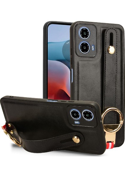 Motorola Moto G34 Kolaylık Bilek Kayışı Premium Pu Deri Kılıf (Yurt Dışından)