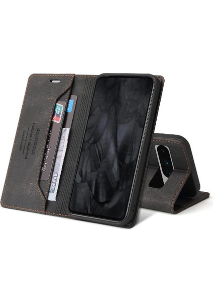 Google Pixel 9 Pro Premium Deri Kickstand Premium Deri Için Kılıf (Yurt Dışından)