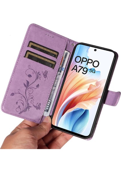 El Kayışı ve Kart Yuvası Kabartmalı Kelebek ile Oppo A79 5g Için Kılıf (Yurt Dışından)