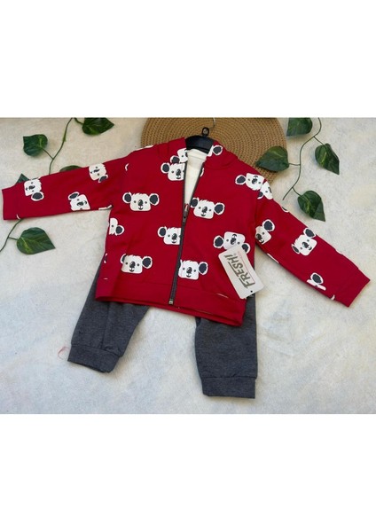 Lion Kids Unisex 12 Ay Panda Baskılı Mevsimlik Ceketli Takım