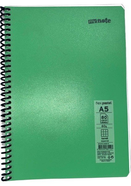 Flex Pastel Defter A5 80 Yp Kareli - Yeşil