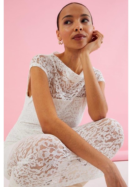 Kappahl Dantel Midi Boy Beyaz Elbise fiyatları