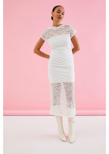 Kappahl Dantel Midi Boy Beyaz Elbise modelleri