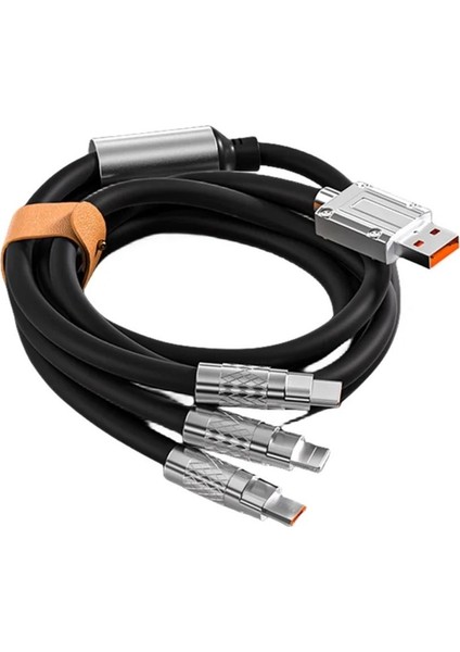 6A Süper Hızlı 3 In1 Hızlı Şarj Kablosu Sıvı Silikon Veri Kablosu iPhone Samsung Xiaomi Uyumlu