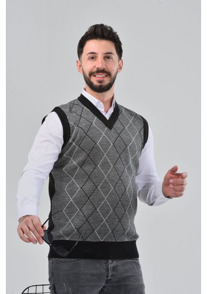 Erkek Süveter Desenli Çelik Örgü Baba Yetişkin Genç Süveter