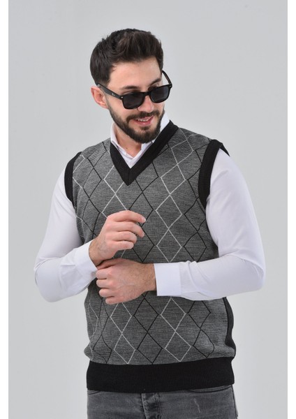 Erkek Süveter Desenli Çelik Örgü Baba Yetişkin Genç Süveter
