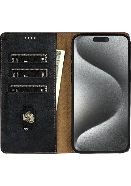 IPhone 15 Pro Için Flip Case Yan Cep Manyetik Kapatma Kart Yuvaları Anti (Yurt Dışından)