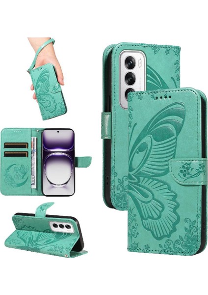 Oppo Oppo 12 5g Için Flip Case Ayrılabilir El Kayışı Kabartmalı Kelebek (Yurt Dışından)