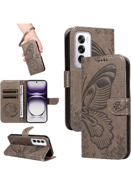 Oppo Oppo 12 5g Için Flip Case Ayrılabilir El Kayışı Kabartmalı Kelebek (Yurt Dışından)