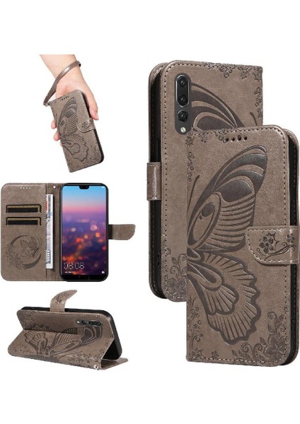 Kredi Kartı Yuvası ile Huawei P20 Pro Için Flip Case Kabartmalı Kelebek El (Yurt Dışından)