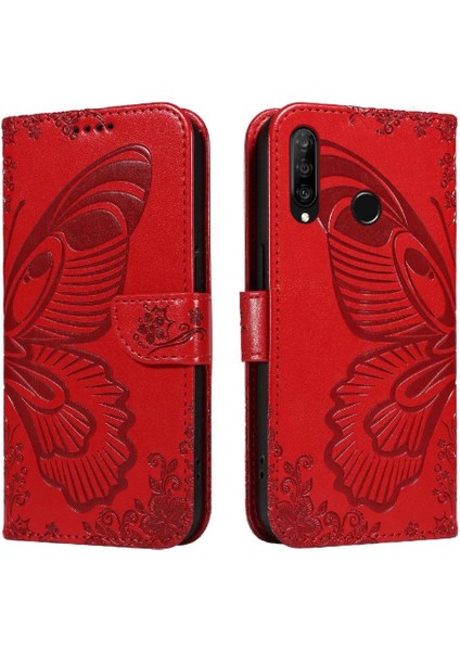 Huawei P30 Lite Ayrılabilir El Kayışı Kabartmalı Kelebek Için Flip Case (Yurt Dışından)