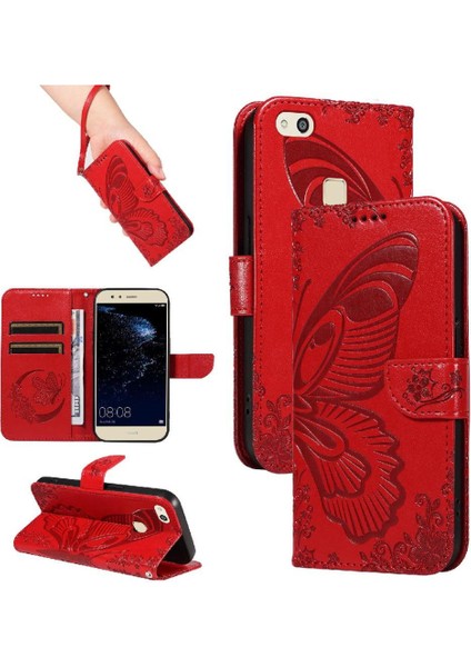 Huawei P10 Lite Için Flip Case Kabartmalı Kelebek ile Yüksek Kaliteli Deri (Yurt Dışından)