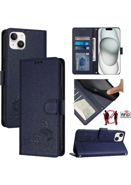 IPhone 15 Için Kılıf Kart Yuvası Tutucu Kickstand Kedi Rfıd Cüzdan Kapak Çevirin (Yurt Dışından)