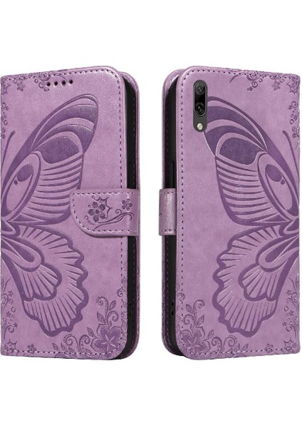 Huawei Huawei 2019 Için Flip Case Yüksek Kaliteli Deri Kabartmalı Kelebek El (Yurt Dışından)