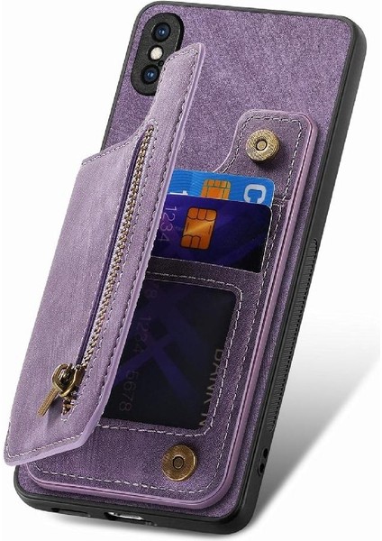 IPhone Xs Max Katlanabilir Arka Kapak Vintage Fermuar Cüzdan Standı (Yurt Dışından) modelleri
