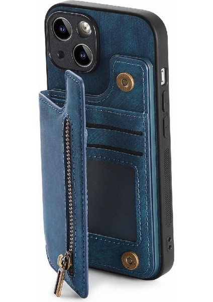 IPhone 15 Için Kılıf Artı Standı Fonksiyonu Vintage Fermuar Cüzdan Katlanabilir Geri (Yurt Dışından)
