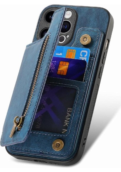 IPhone 15 Için Kılıf Pro Max Vintage Fermuar Cüzdan Standı Fonksiyonu Katlanabilir (Yurt Dışından)