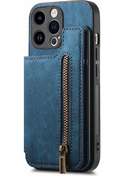 IPhone 15 Için Kılıf Pro Max Vintage Fermuar Cüzdan Standı Fonksiyonu Katlanabilir (Yurt Dışından)