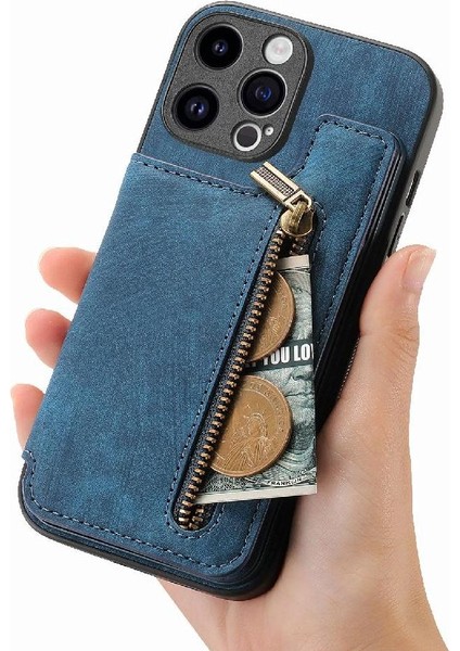 IPhone 15 Için Kılıf Pro Max Vintage Fermuar Cüzdan Standı Fonksiyonu Katlanabilir (Yurt Dışından)