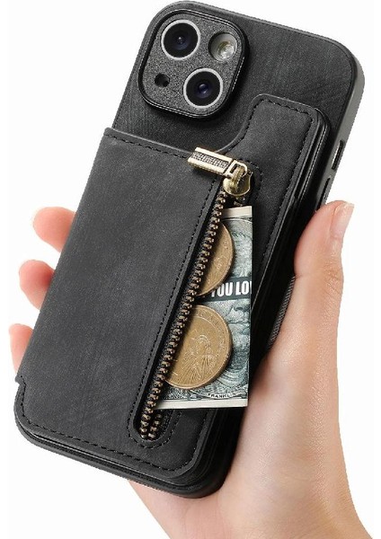 IPhone 15 Için Kılıf Katlanabilir Arka Kapak Vintage Fermuar Cüzdan Standı Fonksiyonu (Yurt Dışından) fırsatları