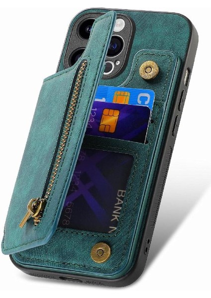 IPhone 15 Için Kılıf Pro Vintage Fermuar Cüzdan Standı Fonksiyonu Katlanabilir Geri (Yurt Dışından) modelleri