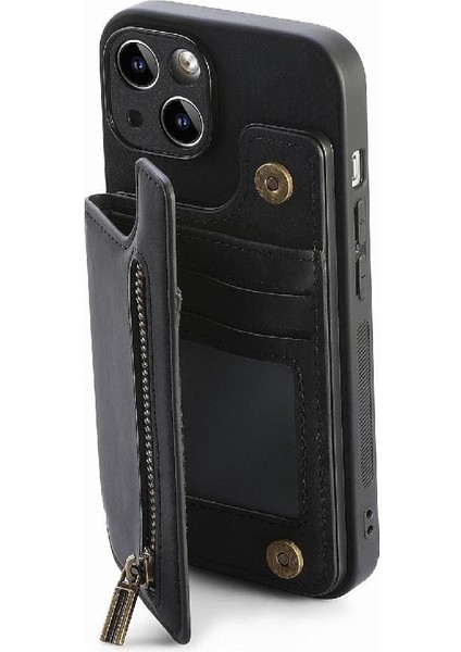 IPhone 15 Için Kılıf Artı Standı Fonksiyonu Vintage Fermuar Cüzdan Katlanabilir Geri (Yurt Dışından)