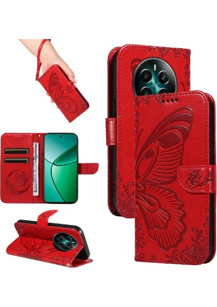 Kredi Kartı Yuvası ile Realme 12 Artı Kabartmalı Kelebek Için Flip Case Yüksek (Yurt Dışından)