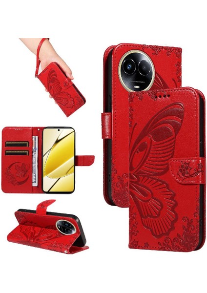 Realme 11X 5g Yüksek Kaliteli Deri Kabartmalı Kelebek Için Flip Case (Yurt Dışından)