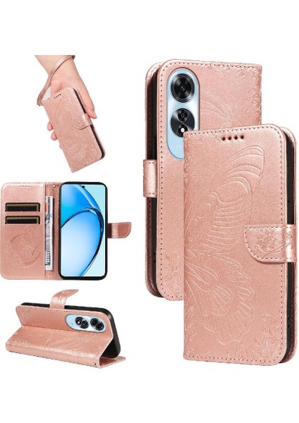 Oppo A60 4g Kabartmalı Kelebek ile Yüksek Kaliteli Deri Flip Case (Yurt Dışından)