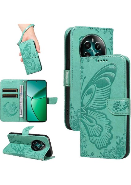 Kredi Kartı Yuvası ile Realme 12 Artı Kabartmalı Kelebek Için Flip Case Yüksek (Yurt Dışından)