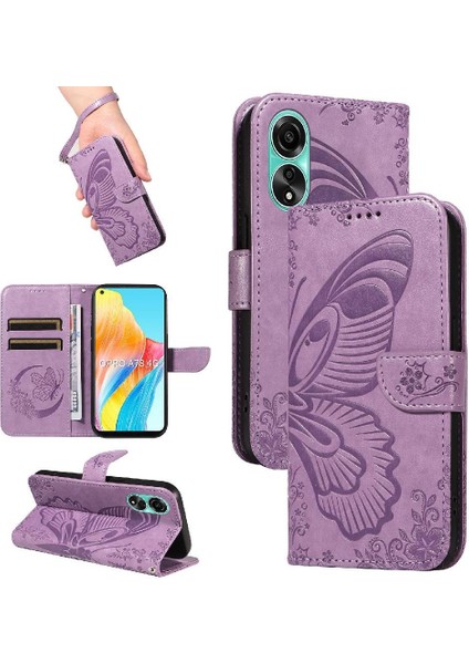 Kredi Kartı Yuvası Kabartmalı Kelebek El ile Oppo A78 4g Için Flip Case (Yurt Dışından)