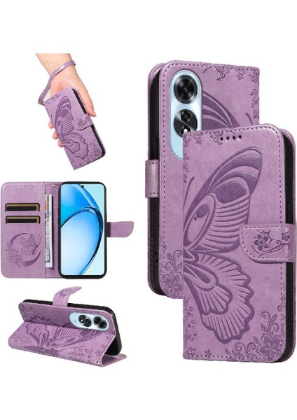 Oppo A60 4g Kabartmalı Kelebek ile Yüksek Kaliteli Deri Flip Case (Yurt Dışından)