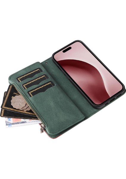 Kart Yuvası Standı Dokuz ile IPhone 16 Pro Fermuar Cüzdan Tarzı (Yurt Dışından)