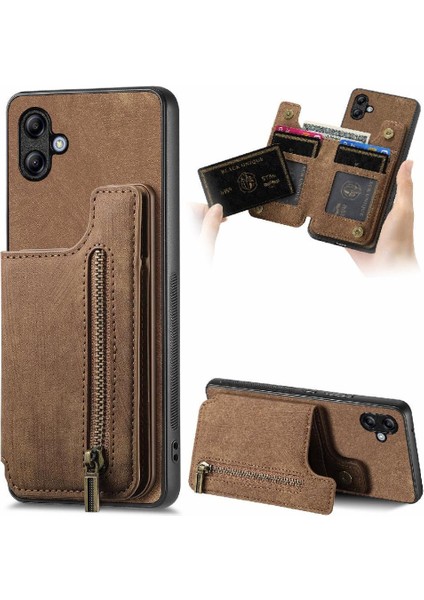 Samsung Galaxy A04E Için Kılıf Katlanabilir Arka Kapak Vintage Fermuar Cüzdan (Yurt Dışından)