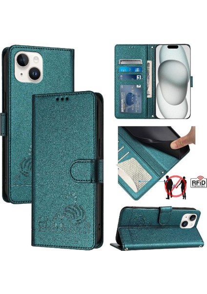 IPhone 14 Için Kılıf Artı Cüzdan Kapak Çevirin Kart Yuvası Tutucu Kickstand Kedi (Yurt Dışından)