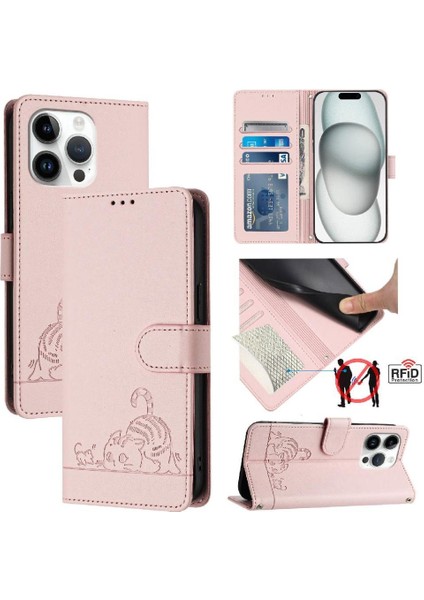 IPhone 12 Için Kılıf Pro Max Kart Yuvası Tutucu Kickstand Kedi Rfıd Cüzdan Flip (Yurt Dışından)