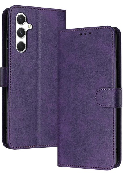 Samsung Galaxy S24 Saf Renk Pu Deri Kickstand ile Flip Case (Yurt Dışından)