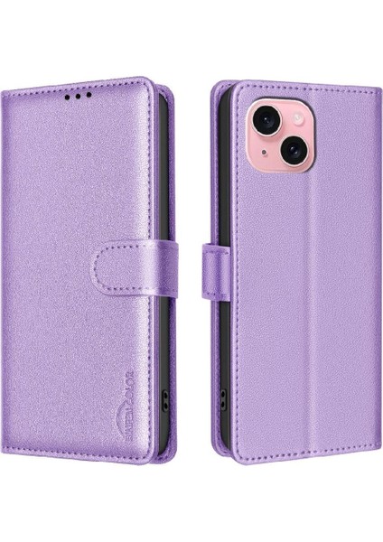 IPhone 15 Için Flip Case Artı Cüzdan Manyetik Rfıd Engelleme Kart Tutucu Pu (Yurt Dışından)