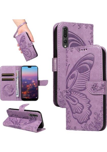 Kredi Kartı Yuvası ile Huawei P20 Pro Için Flip Case Kabartmalı Kelebek El (Yurt Dışından)