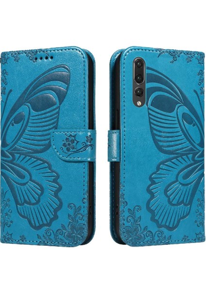 Kredi Kartı Yuvası ile Huawei P20 Pro Için Flip Case Kabartmalı Kelebek El (Yurt Dışından)