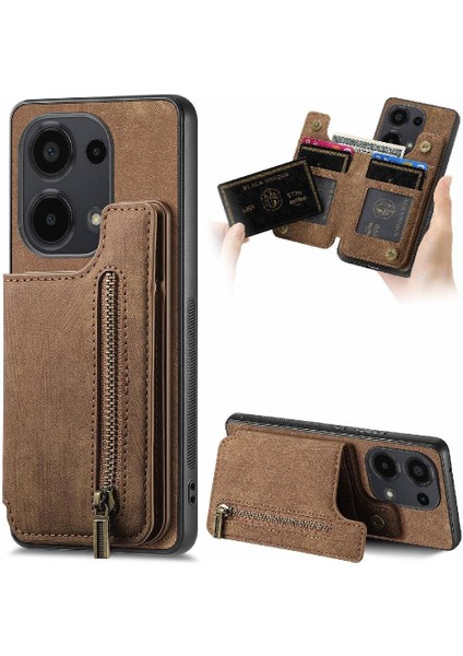 Xiaomi Redmi Için Not 13 Pro 4g Vintage Fermuar Cüzdan Standı Fonksiyonu (Yurt Dışından)
