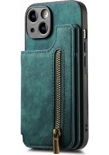 IPhone 15 Için Kılıf Artı Standı Fonksiyonu Vintage Fermuar Cüzdan Katlanabilir Geri (Yurt Dışından)
