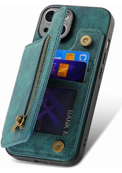 IPhone 15 Için Kılıf Artı Standı Fonksiyonu Vintage Fermuar Cüzdan Katlanabilir Geri (Yurt Dışından)