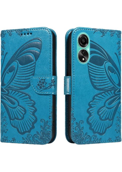 Kredi Kartı Yuvası Kabartmalı Kelebek El ile Oppo A78 4g Için Flip Case (Yurt Dışından)