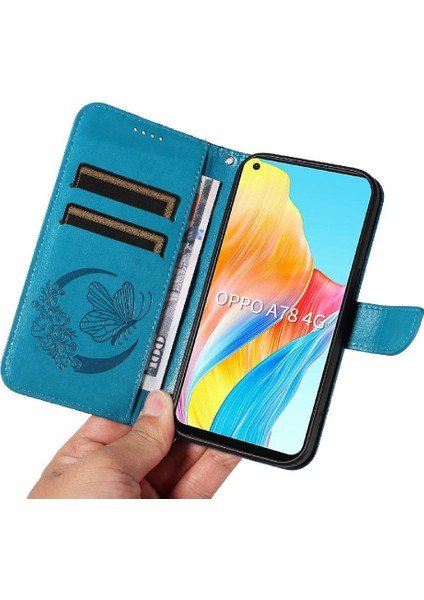 Kredi Kartı Yuvası Kabartmalı Kelebek El ile Oppo A78 4g Için Flip Case (Yurt Dışından) modelleri