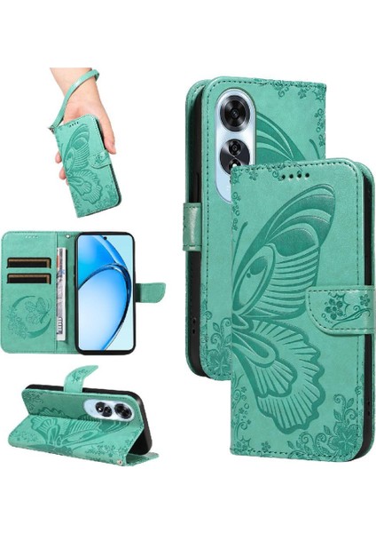 Oppo A60 4g Kabartmalı Kelebek ile Yüksek Kaliteli Deri Flip Case (Yurt Dışından)