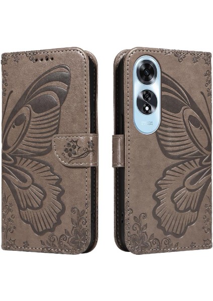 Oppo A60 4g Kabartmalı Kelebek ile Yüksek Kaliteli Deri Flip Case (Yurt Dışından)